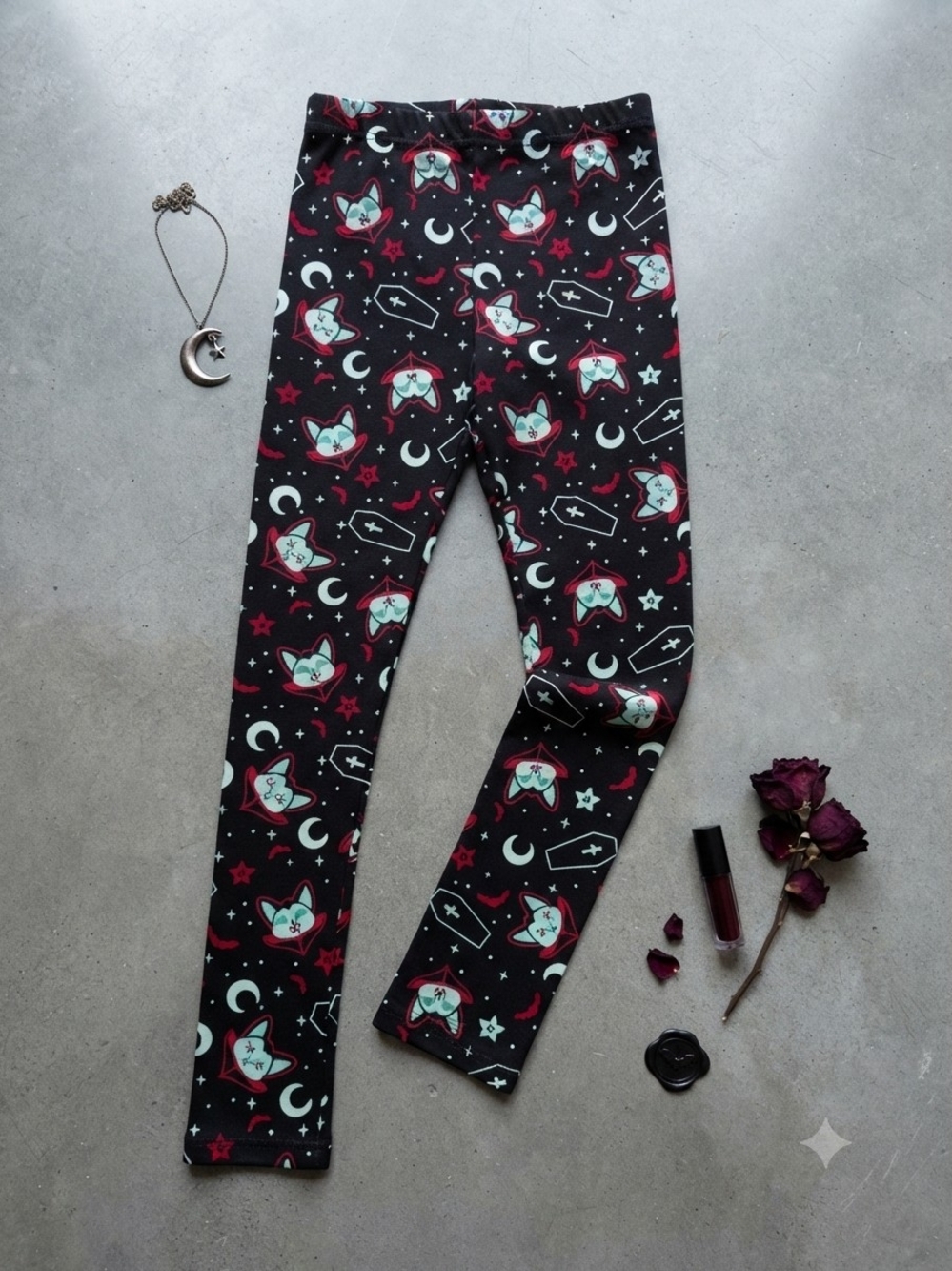 Killstar Black Cat & Moon Print Leggings